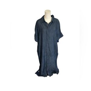 OLIVER LOGAN  Chambray Blue Oversized Flowy Versatile Boho Shirt Dress M Pockets
